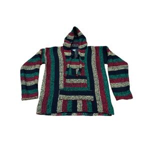 Unisex Striped Multicolor Baja Hoodie Size Small